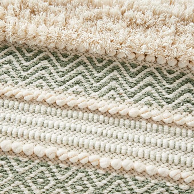 Ink+Ivy Bath Rug Hand-Woven Texture Shaggy Striped Soft & Water Absorbent, Boho Bathroom Décor Bath-Mats, Non-Slip Absorbent Quick Dry Mats for Tub, Shower Room, Asher, 22x58, Sage Green 1 Piece