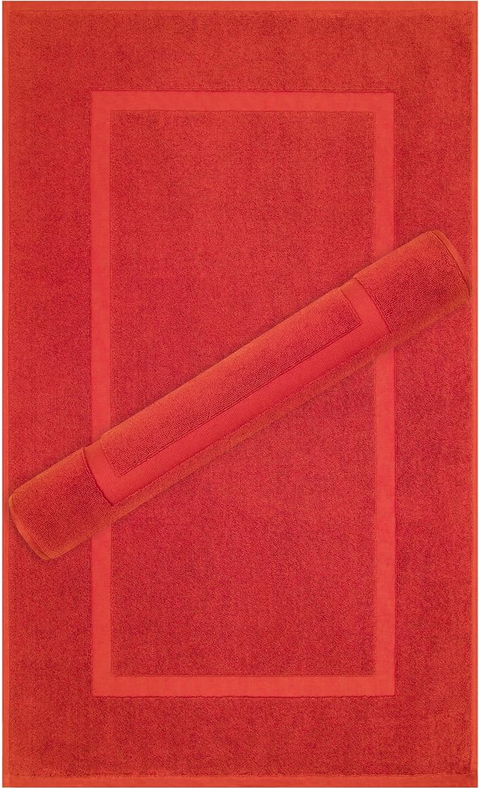 Cotton Paradise 100% Cotton Turkish Bathmat Set, Soft Absorbent Quick Dry, 2 Piece 20x34 Bathmat Floor Set, Red