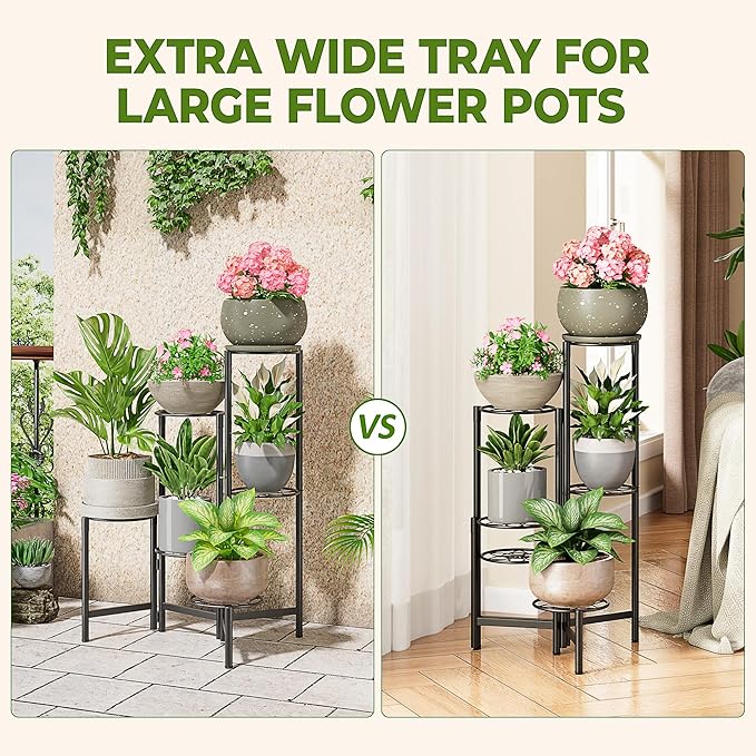 6 Tier Metal Plant Stands Outdoor Indoor, Heavy Duty Flower Pot Holder Potted Display Rack Shelf, Tall Corner Plant Shelf for Patio Garden Balcony Living Room Bedroom -BlackDiamond
