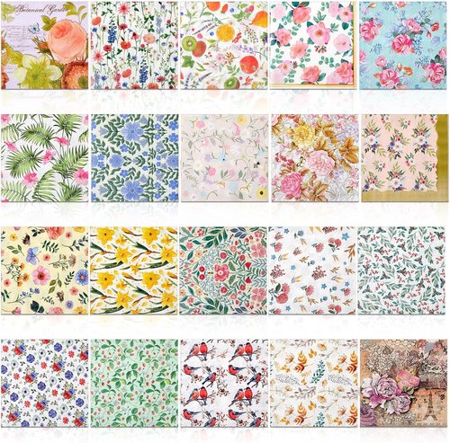 Crtiin Floral Cocktail Napkins - 20 Pack Decorative Paper Napkins for Parties | 6.5 Inches Each