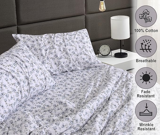 RUVANTI Flannel Sheets King Size - 100% Cotton Brushed King Size Sheets Set - Deep Pockets 16 Inches Bed Sheets - All Seasons Breathable & Extra Soft - Warm & Cozy, 4 Piece, Perri Me