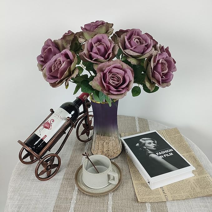 Fall Purple Satin Roses,12 Pcs Purple Roses Flowers, Silk Floral,Artificial Flowers with Stems for Wedding Arrangement Centerpieces Party Home Table Decorations,Flores Artificiales