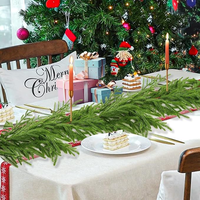 9 Ft Christmas Norfolk Pine Garland Real Touch Artificial Faux Greenery Christmas Garland Decorations for Home Mantle Table Fireplace Stairs Door Indoor Outdoor Holiday Decor