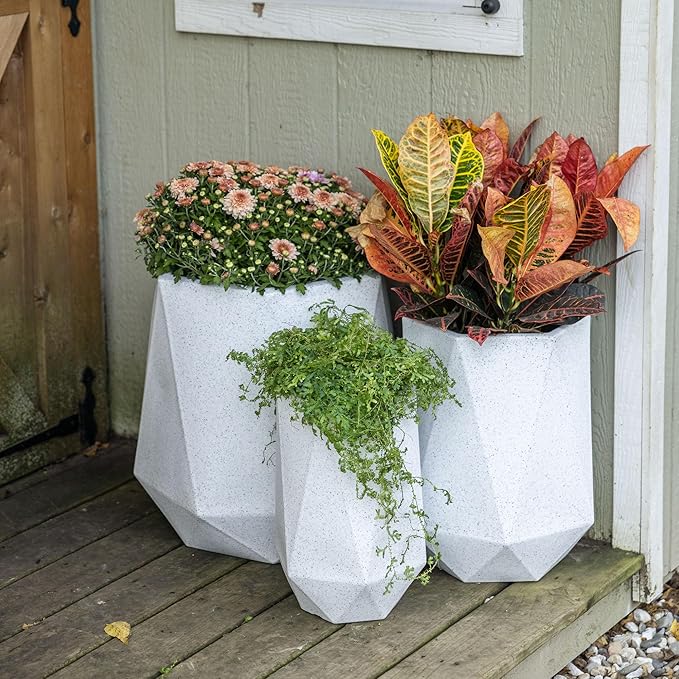 Beuta Large Planters for Outdoor Plants - Set of 3, 15.5/18/20 Inches Outdoor Planters for Porch - Tall Planter for Outdoor & Indoor Plants | Large Indoor Plant Pot- USA Made - Limewash