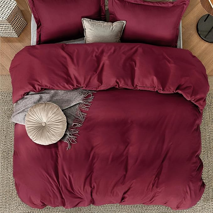 Bedsure Duvet Cover King Size - Soft Double Brushed Bedding Set for Kids & Adults, Zipper Closure, 3 Pieces, Includes 1 Duvet Cover (104"x90") & 2 Pillow Shams, NO Comforter, Burgundy