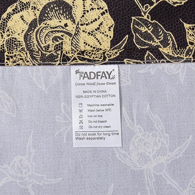 FADFAY Rose Sheets Set Full Vintage Black Gold Floral Bedding Shabby Peony Botanical Sheets Luxury Farmhouse Bedding 800 Thread Count 100% Egyptian Cotton Deep Pocket Fitted Sheet 4Pcs, Full Size