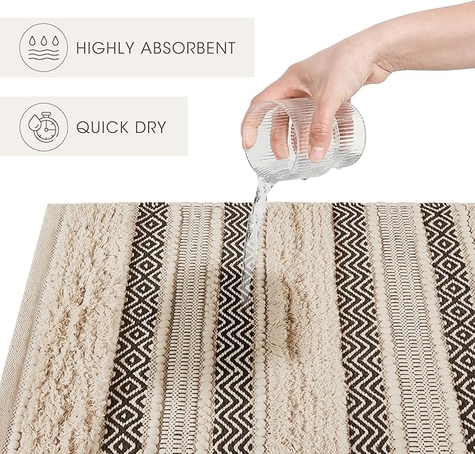 INK+IVY Bath Rug Hand-Woven Texture Shaggy Striped Soft & Water Absorbent, Boho Bathroom Décor Bath-Mats, Non-Slip Absorbent Quick Dry Mats for Tub, Shower Room, Asher, 22x58, Black 1 Piece