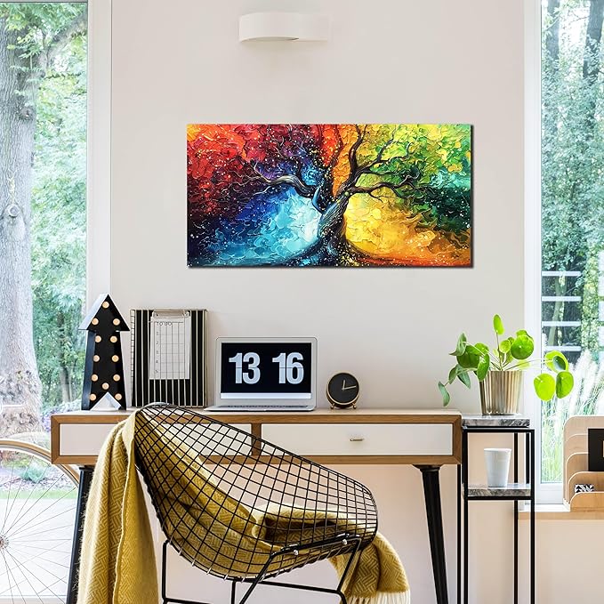 THRLVEART Colorful Tree Pictures Wall Decor for Living Room - Home Office Decor for Women - Tree of life Wall Art for Dorm Room Girl Size 20" x 40"