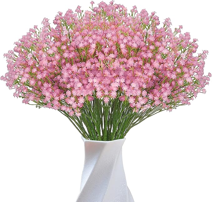 JIFTOK Babys Breath Artificial Flowers, 24 Pcs Fake Flowers Gypsophila Bouquet Fall Flowers Artificial for Decoration, Real Touch Silk Flower for Wedding Christmas DIY Party Home Garden Office (Pink)