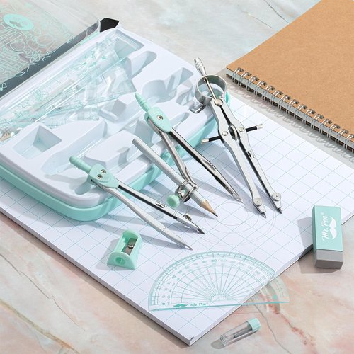 Mr. Pen Geometry Set - 13-Piece Kit with Metal Compasses, Protractor, Ruler & More for Math & Drafting
