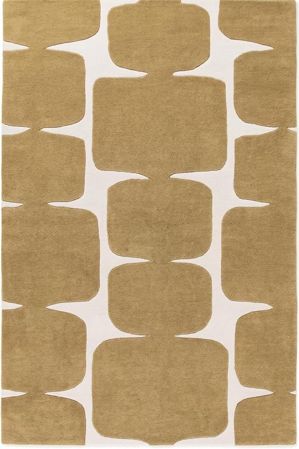 Restoration and Renovation Modern Wool Area Rug - Contemporary Abstract Geometric Design, Thick & Soft Hand-Tufted Carpet - Ideal for Indoor Decor in Living Room, Bedroom (Gold, 4' x 6')