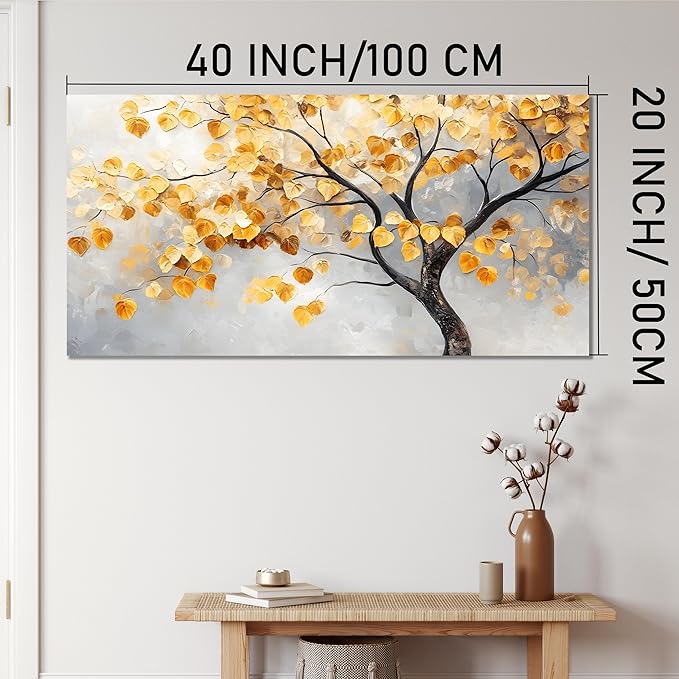 Tarfupth Gold Tree of Life Wall Art for Living Room Tree Leaves Large Artwork for Bedroom Office Kitchen Modern Canvas Prints 20x40 Inch