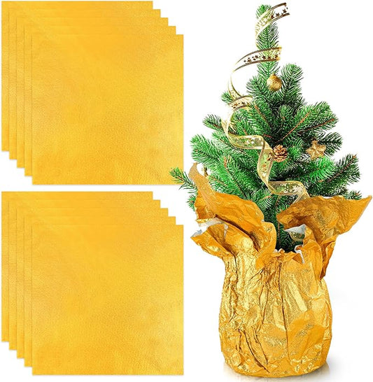 10 PCS Foil Wrap for Potted Plant, 19.7×19.7 inches Golden Floral Foil Plant Pot Covers, Matte Texture Wrapping Paper for Christmas Plant Pot, Foil Wrapping Paper for DIY Christmas Flower Pot (Gold)