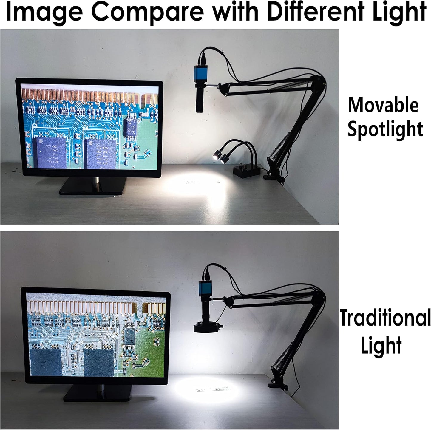 Skiennix Spotlight Microscope Light Source - USB Mini LED Dual Gooseneck Illuminator for Stereo Microscopes | Ideal for Repair & Soldering