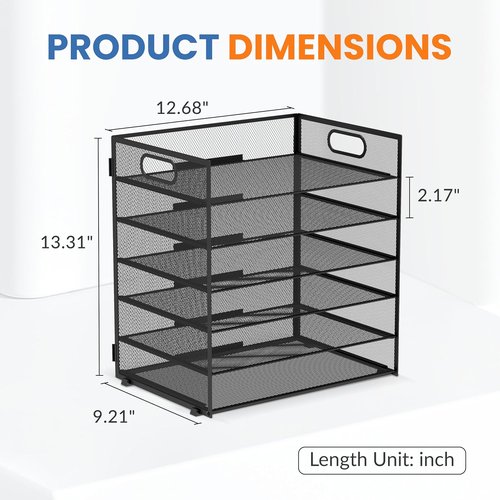Daltack 6-Tier Paper Organizer - Mesh Desk File Tray with Handle for Office & Home | Black