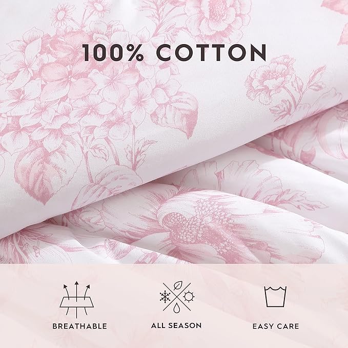 Laura Ashley - Twin XL Comforter Set, Reversible Cotton Bedding with Matching Sham, Medium Weight for Year Round Use, Oeko-Tex Certified, Dorm Essentials, Coquette Room Decor (Delphine Mauve Pink)