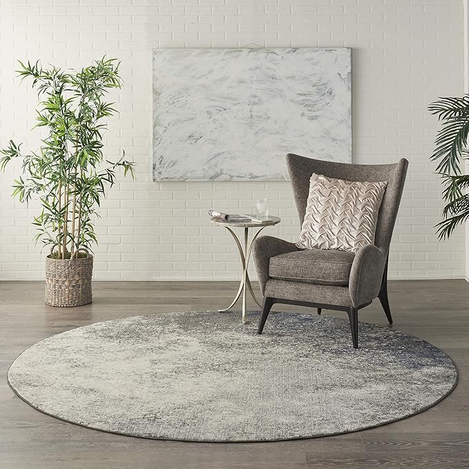 Nourison Home Passion 8' x Round Charcoal Ivory Fabric Modern Area Rug (8' Round)