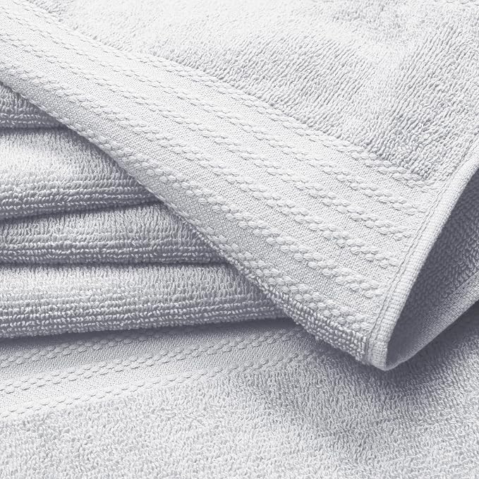 GLAMBURG Ultra Soft 24-Piece Towel Set - 100% Pure Ringspun Cotton, Contains 8 Oversized Bath Towels 27x54, 8 Hand Towels 16x28, 8 Wash Cloths 13x13 - Ideal for Everyday use, Hotel & Spa - Light Grey