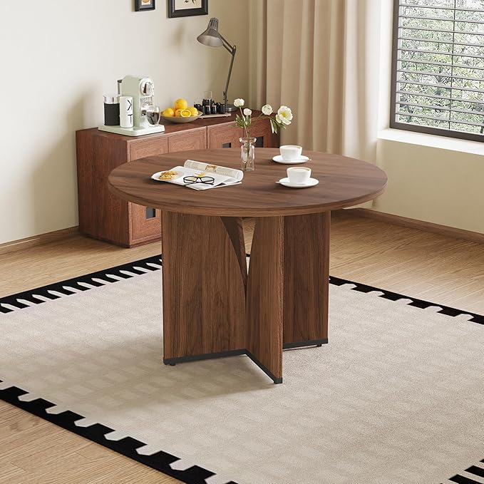 HIPIHOM MDF Round Dining Table 39.4 Inch Modern Minimalist Kitchen Table | V-Leg Sturdy Home Dining Table | Small Apartment Round Table for 4-6 People | Scratch & Water Resistant Easy-Clean Surface