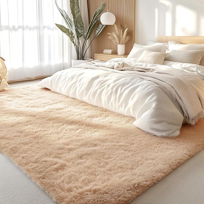 OLANLY 8x8 Machine Washable Large Area Rugs for Living Room, Bedroom, Soft Fluffy Shaggy Bedside Rug, Indoor Floor Carpet for Kids Girls and Boys, Dorms, Nursery, Home Decor Aesthetic, Beige