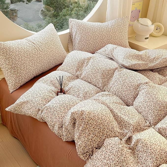 LifeTB Muslin Cotton Duvet Cover Set Twin XL Vintage Floral Duvet Cover Ultra Soft Breathable Comforter Cover Chic Flower Bedding Set Linen Feel Textured Gauze Comforter Cover with Zipper Closure
