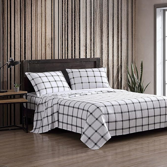 Eddie Bauer - Flannel Sheets Full Size, Anti-Pilling & Wrinkle Resistant Cotton, Touchably Soft for All-Season Comfort - Bed Sheets with Matching Pillowcases & Fitted Sheet (Bunkhouse Plaid Charcoal)