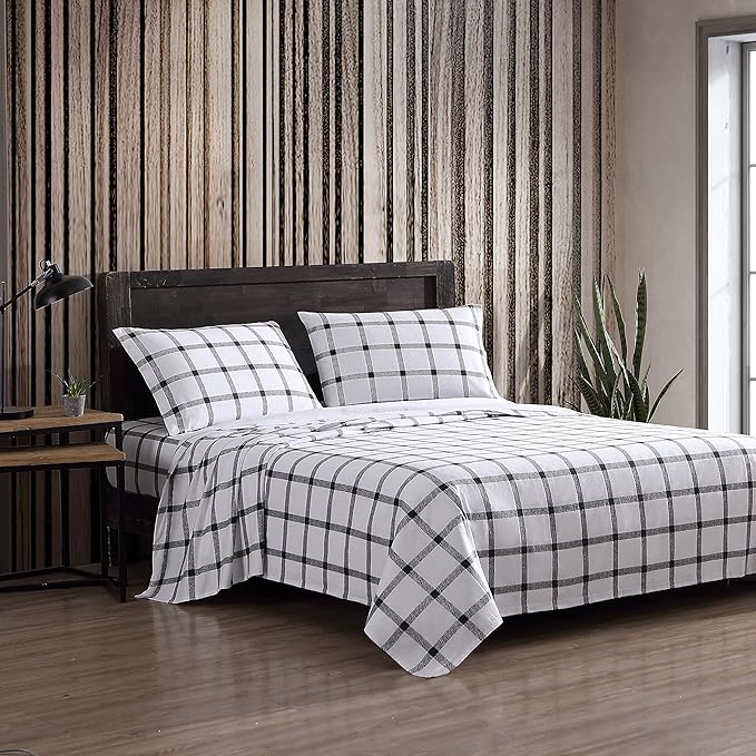 Eddie Bauer - Flannel Sheets Twin Size, Anti-Pilling & Wrinkle Resistant Cotton, Touchably Soft for All-Season Comfort - Bed Sheets with Matching Pillowcase & Fitted Sheet (Bunkhouse Plaid Charcoal)
