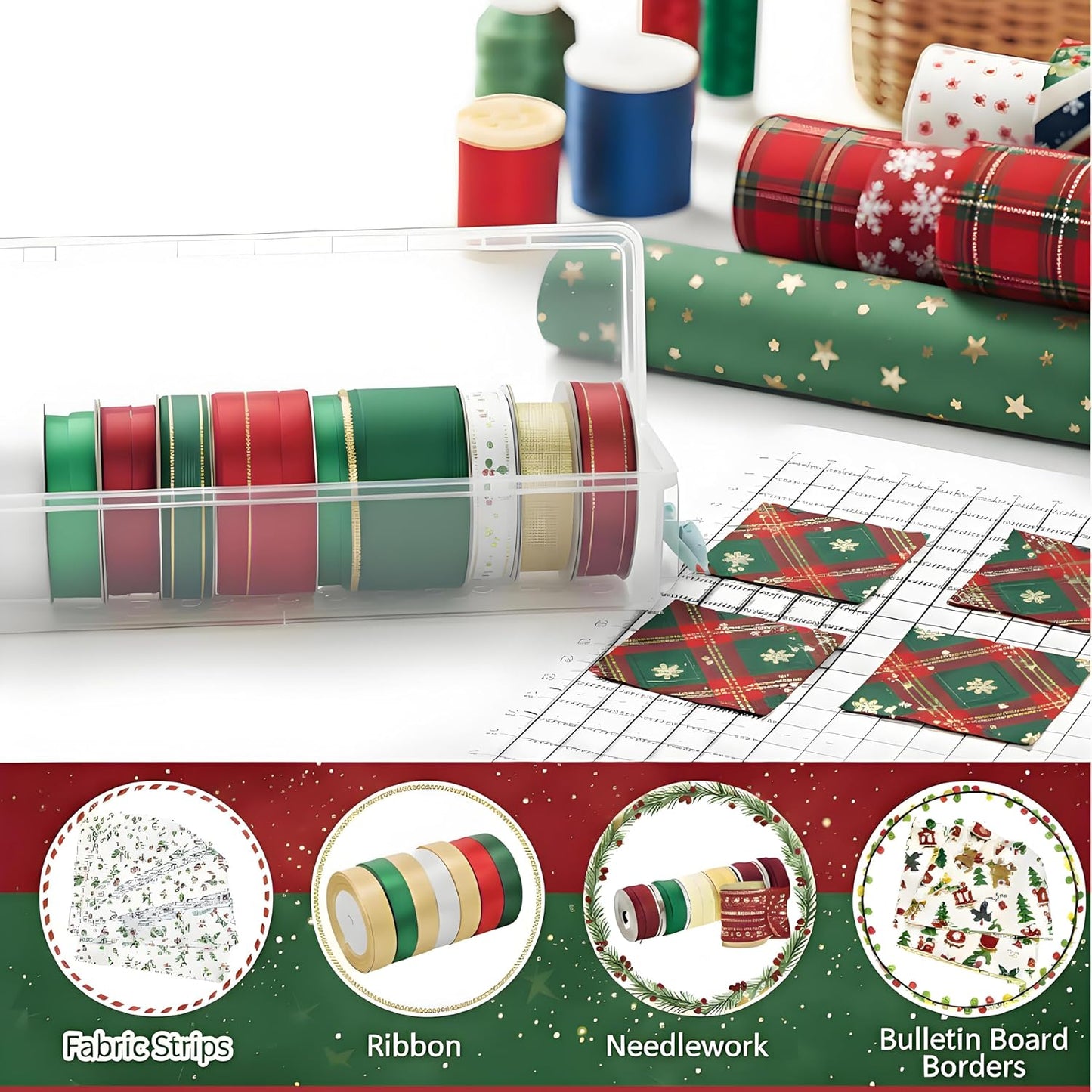 Tioncy Fabric Strip Case - 4 Pcs Jelly Cotton Patchwork Roll Storage Organizer | Blue, 13 x 4 x 3 in