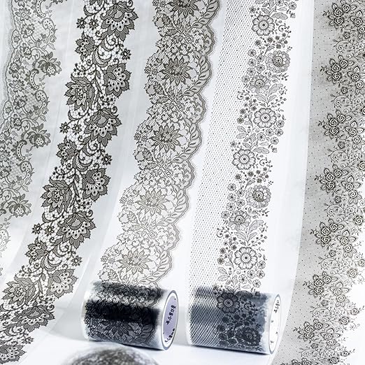 AuriicLeaf Lace Dream PET Tape Set, 6 Rolls of Elegant Floral Stickers for Scrapbooking, Journaling, DIY Crafts, and Art Supplies