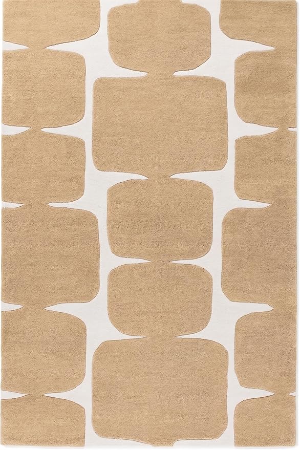 Restoration and Renovation Modern Wool Area Rug - Contemporary Abstract Geometric Design, Thick & Soft Hand-Tufted Carpet - Ideal for Indoor Decor in Living Room, Bedroom (Sand, 9' x 12')