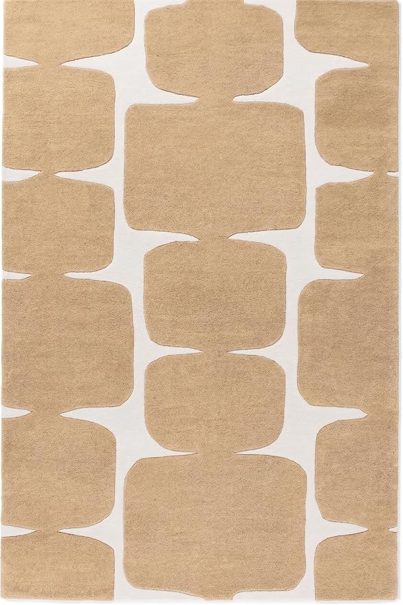 Restoration and Renovation Modern Wool Area Rug - Contemporary Abstract Geometric Design, Thick & Soft Hand-Tufted Carpet - Ideal for Indoor Decor in Living Room, Bedroom (Sand, 4' x 6')