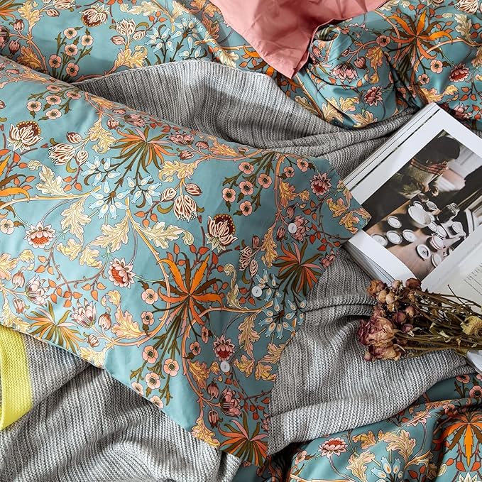 LifeTB Vintage Floral Bohemia Duvet Cover Twin XL Boho Floral Bedding Set Luxury Soft Long Staple Cotton Comforter Cover Vibrant Flower Pattern Duvet Cover with Zipper Closure Farmhouse Bedding Set