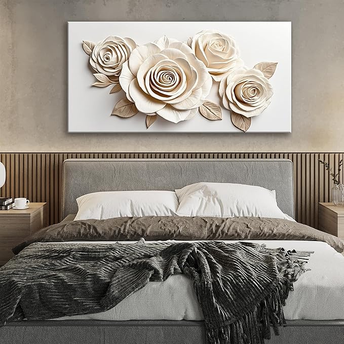 Wall Art Living Room Decor White Flower Wall Art Decor Modern Canvas Art Wall Decor Home Wall Art Suitable Pictures For Bedroom Apartment Office Can Be Hung 24"X48"