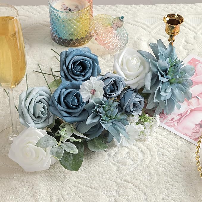 Artificial Flowers Combo, Fake Flowers for DIY Tables Centerpieces Baby Shower Bridal Shower Wedding Bouquet Arrangements Party Candle Holder Cake Decor Flower Home Decorations