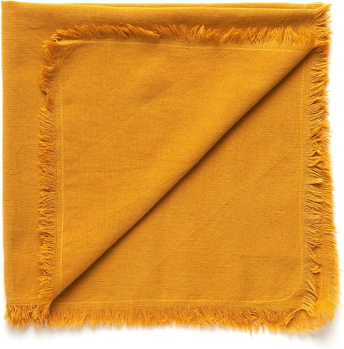 ACCENTHOME Mustard Cotton Linen Napkin Set of 12 18x18 inch Dinner Napkins - Washable Soft Premium Hotel Quality Reusable Hemmed Edges Napkins Perfect Table Linens for Family Dinners, Weddings
