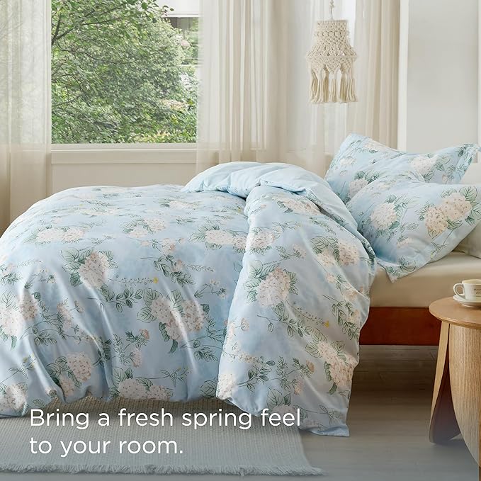 Bedsure Duvet Cover King Size - Reversible Cute Floral Duvet Cover Set with Zipper Closure, 3 Pieces Aqua Blue Bedding Set with 8 Corner Ties and 2 Pillow Shams 20"x36"