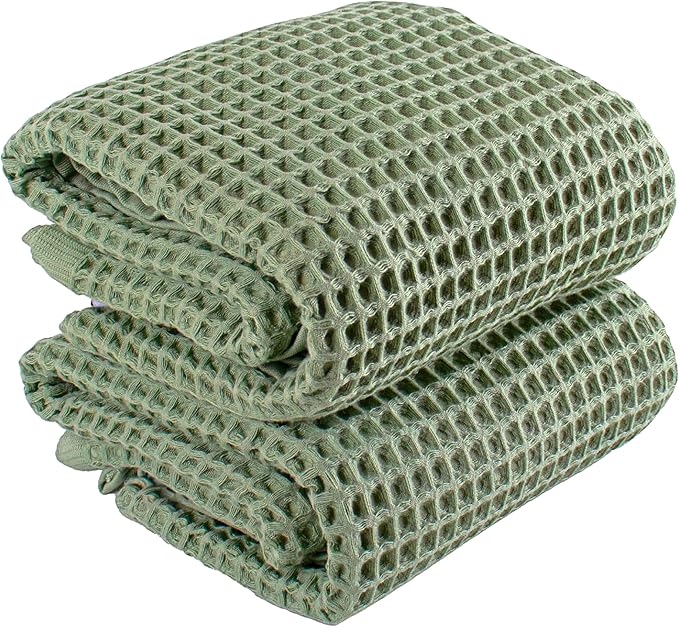 PÜSKÜL Natural 100% Turkish Cotton Waffle Bath Towels Set of 2-Piece | 32x63 inch Extra Large Absorbent Quick-Dry Lightweight Spa Towel | Luxury Sauna Accessories (Sage Green, Bath Towels - Pack of 2)