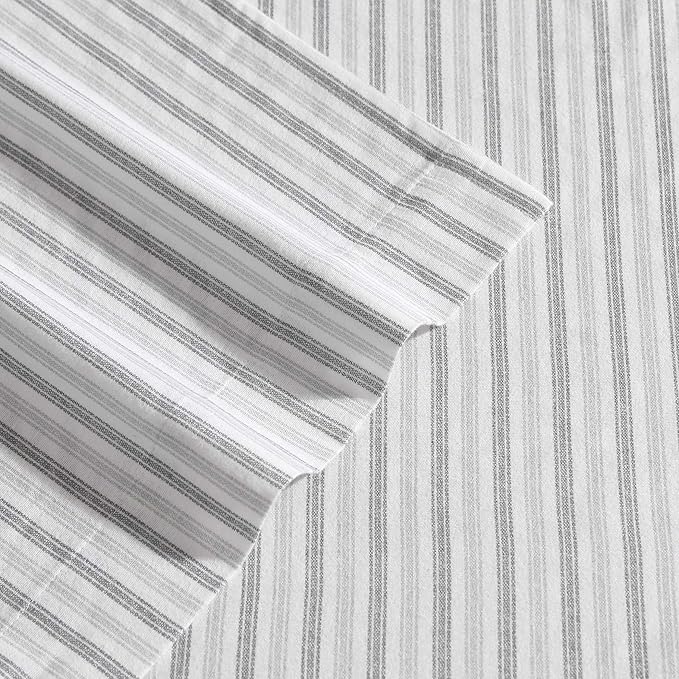 Eddie Bauer - Full Bed Sheets, Cotton Flannel Bedding Set with Matching Pillowcases, Brushed for Extra Softness, Deep Pocket, Oeko-Tex Certified (Ticking Stripe Grey)