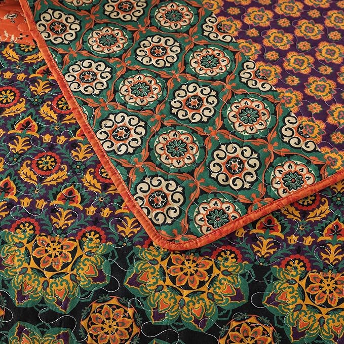 HoneiLife Quilt Sets Queen Size - 3 Pieces Microfiber Quilt Lightweight Bedspreads Wildflower Coverlets Retro Bed Cover King Quilt Bedding Set All Season Quilts-Pumpkin