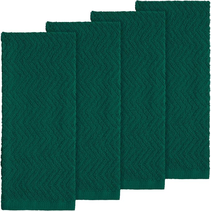 DecorRack 4 Pack Kitchen Towels, 100% Cotton Dish Towels, 15 x 25 Inch Absorbent Kitchen Towels for Drying Dishes, Hand Towels, Kitchen Cleaning Cloths, Dark Green (Set of 4)