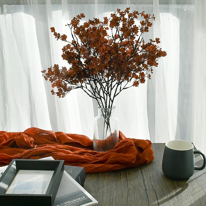 Mandy's Brown Artificial Baby’s Breath European Flowers 6 Bundles Silk Gypsophila with Bendable Stems for Fall Thanksgiving & Christmas Centerpiece Wedding Decor and Table Arrangements