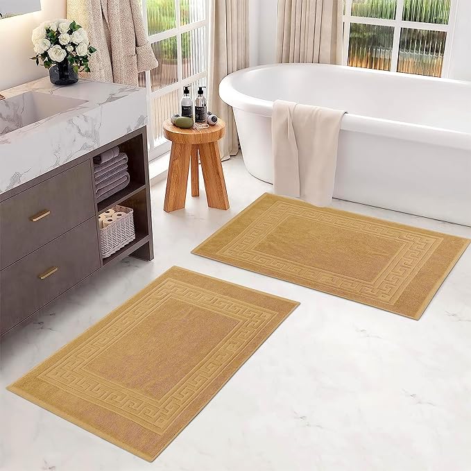 Superior Hotel & Spa Quality Bath Mat Set of 2, Made of Long-Staple Combed Cotton, Durable and Washable Bathroom Mat 2-Pack - Toast, 22" x 35" each