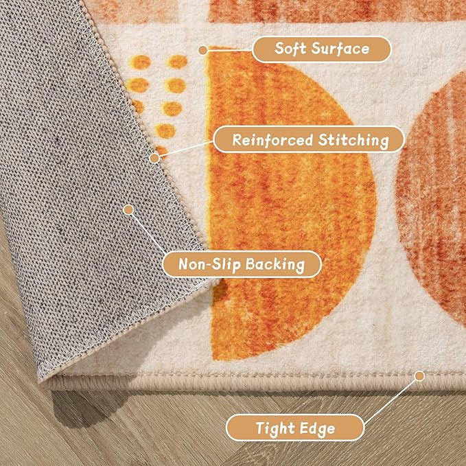 MUJOO Boho Small Rug Washable,2x3 Area Rugs for Entryway Bathroom Entry Entrance Bedroom Kitchen,Front Door Mat Soft Throw Carpet Non Slip Indoor Modern Abstract Bohemian Orange