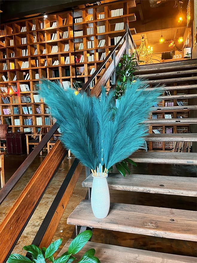 Pampas Grass Decor Tall,Long Pampas, Large Pompas Floral, Elegant Feather Flowers for Wedding Decorations, Living Room Decor (Artificial - Dark Green, 8pcs 43.3"(110cm))