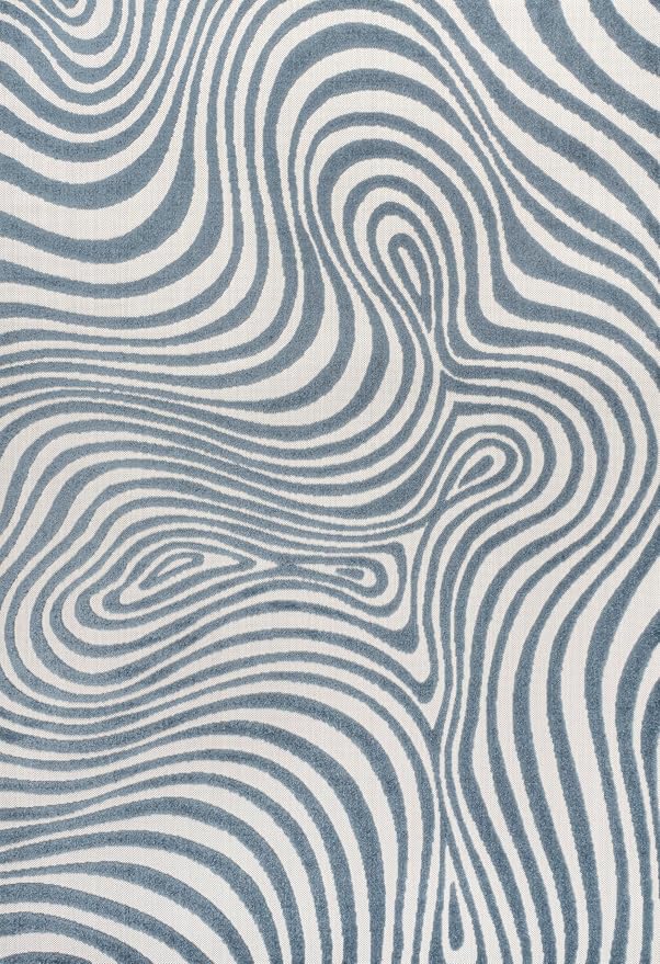 JONATHAN Y Maribo High-Low Abstract Striped Dark Blue/Cream 8x10 Indoor/Outdoor Area Rug for Patio, Backyard, Living Room, Bedroom, Office, Hose-Washable (SCN103E-8)
