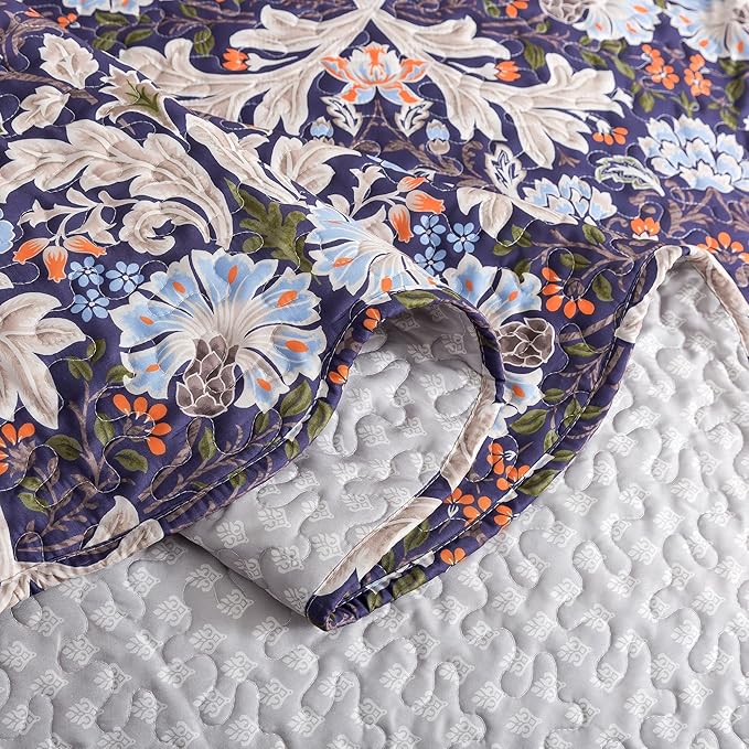 HoneiLife Quilt Set Queen Size - Microfiber Bedspreads for Queen Bed, Reversible Coverlet Lightweight Bedcover Quilt Bedding Sets-Navy