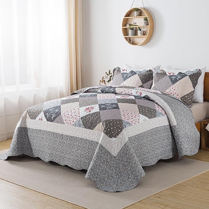HoneiLife Twin Quilt Bedding Set - Lightweight Bedspreads,2-Piece Microfiber Quilt Sets Reversible Coverlets Retro Bed Cover Quilt Twin Size All Season Quilts-Grey