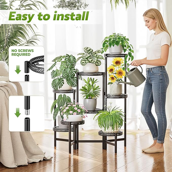 Black Stand Plants, 8-Tier Metal Plant Stands for Outdoor Indoor Plants,Heavy Duty Flower Pot Stands for Multiple Plants,Decoration Display Racks for Patio Garden -BlackS