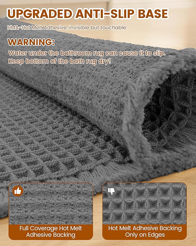 Smiry Waffle Bath Mat 47x24, Extra Soft Absorbent Bathroom Rugs, Non Slip Machine Washable Quick Dry Bath Rugs for Bathroom Floor, Tub, Shower, Home Decor Accessories, Dark Grey