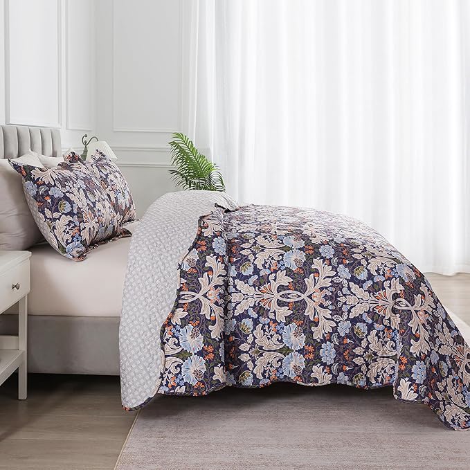 HoneiLife Quilt Set King Size - Microfiber Bedspread 3-Piece,Reversible Coverlet Lightweight Bedcover King Quilt Bedding Sets-Navy